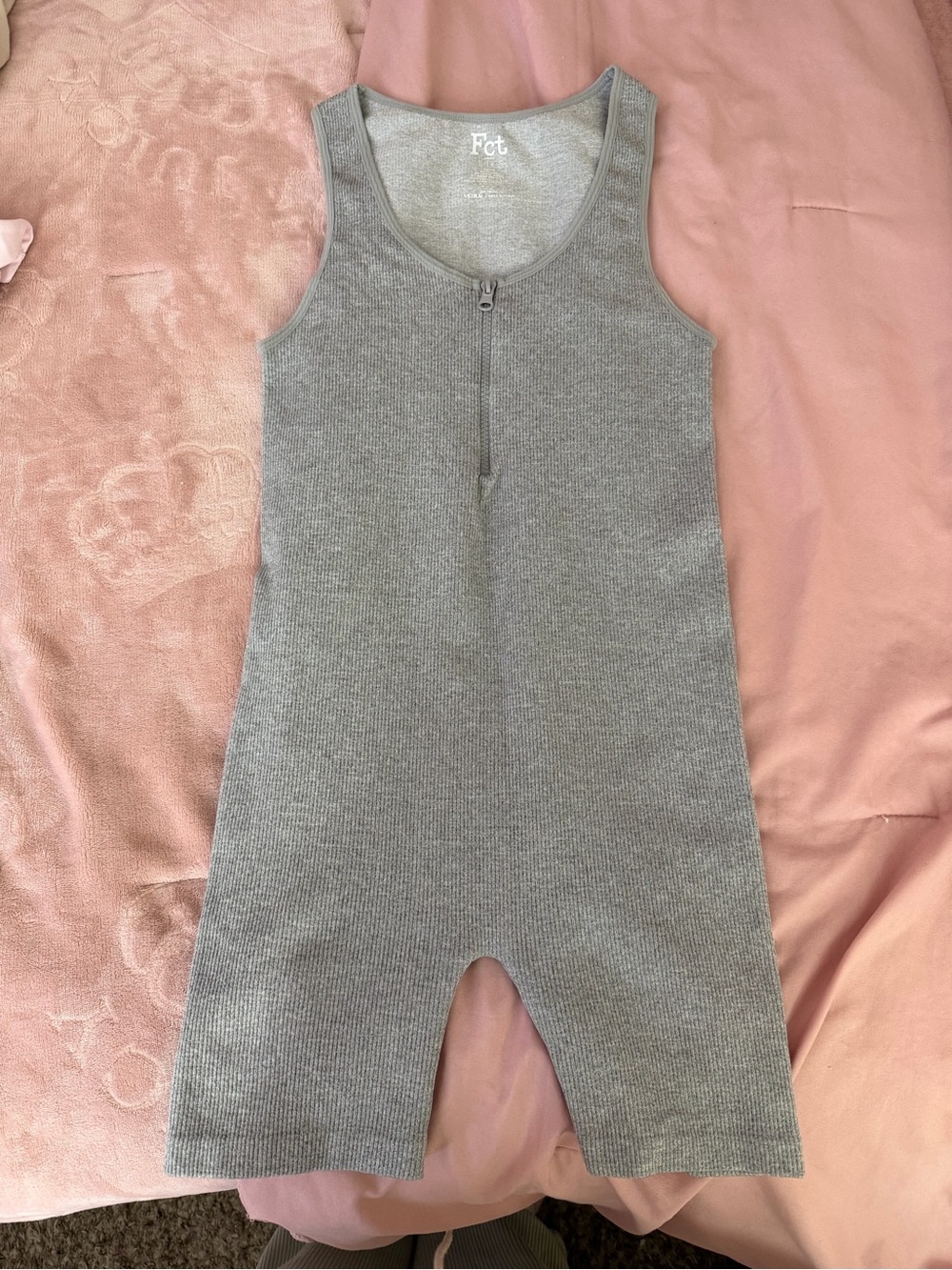 FCT Grey Ribbed Zip-Front Sleeveless Romper
